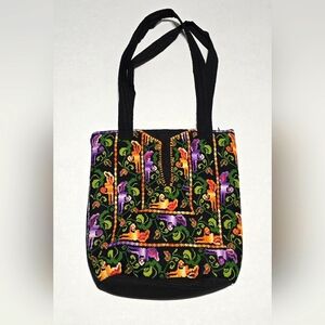 Vintage Embroidered Black and Multicolor Unique Tote Bag In EXCELLENT CONDITION